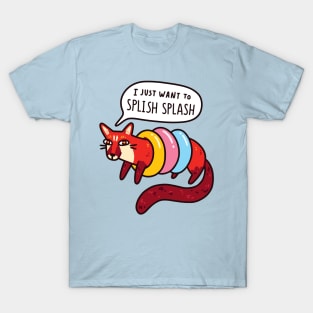 Cute Aquatic Genet With Swim Rings & "I Want To Splish Splash" Typography T-Shirt